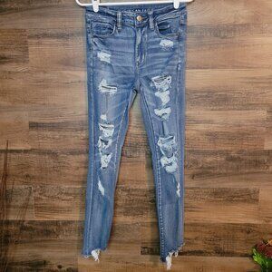 American Eagle Jeans 6 R Jegging Next Level Stretch Hi Rise Raw Hem